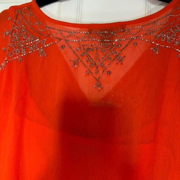 Roaman's Orange Beaded Caftan Top 2PC Set Plus 22/24 1X Sheer Tunic India - Picture 4 of 10